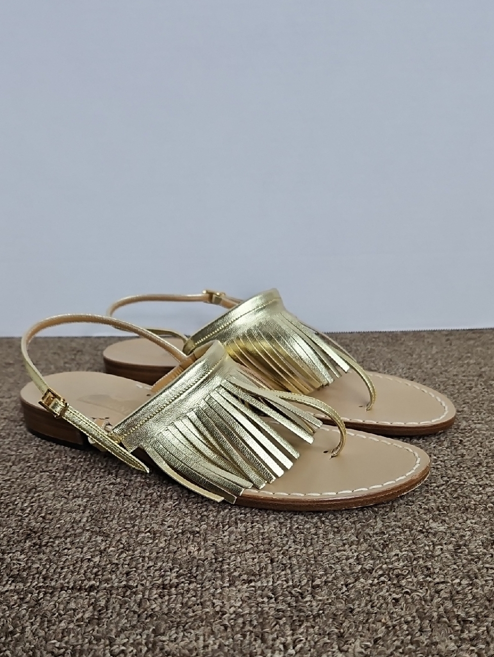 Amedeo Canfora Fringe Metallic Gold Luna Leather Sandals Made Italy Sz 10 Womens